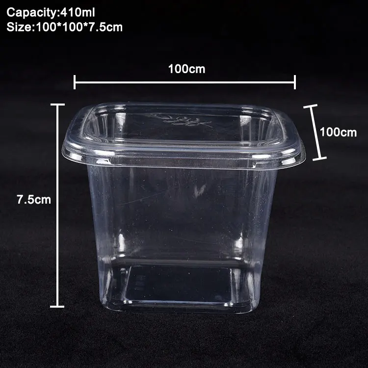 Square Shape Custom 410Ml PP/PS Cups Disposable Transparent Food Grade Fruit Smoothie Pudding Cup With Lids