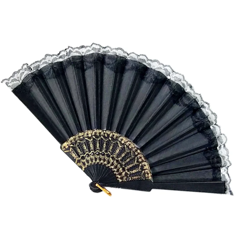Wholesale Personalized Plastic Handle Lace Folding Fan For Ladies Custom Party Festival Decoration Supplies Print Logo On Ribs