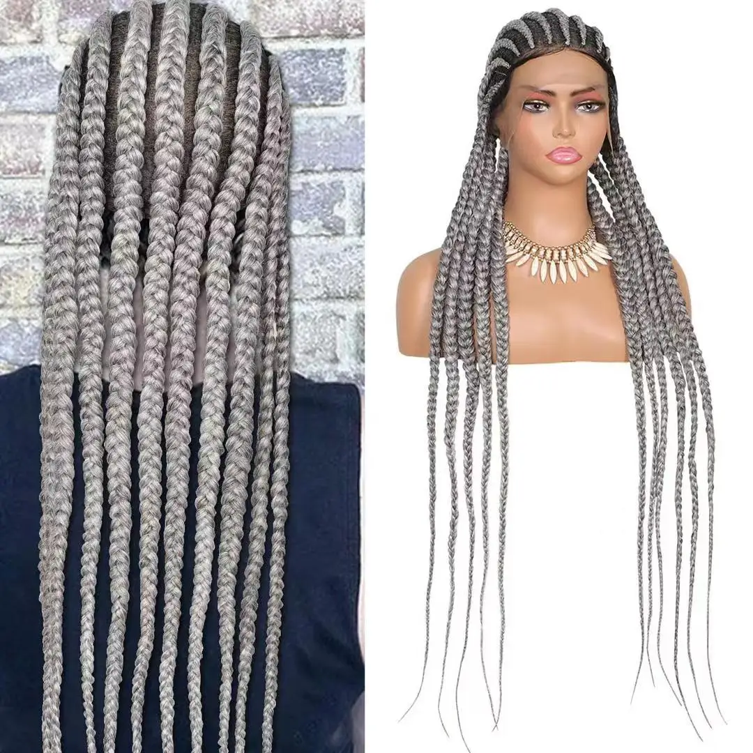 11 cornows braids lace wig hair hand made afro braided wigs 38inches full lace braided synthetic wig with baby hair