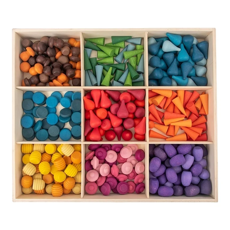 324/162 Pcs Grapat Mandala Waldorf Montessori Wooden Loose Parts Full Kit Toy Set With Tray And Cards