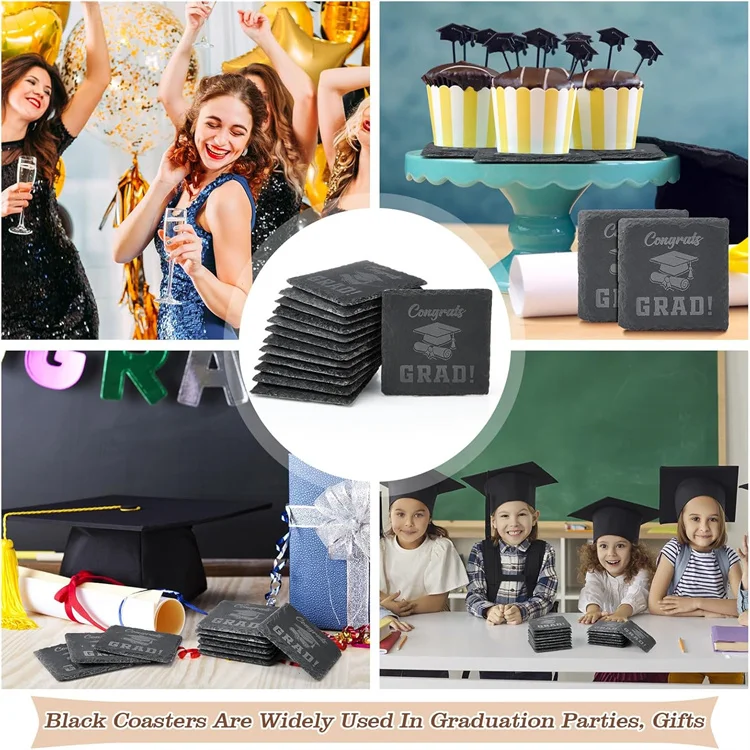 Slate Coasters Bulk Round Black Absorbent Square Blank Wholesale Beer Cup Stone Coffee Custom Drink Slate Coasters With Holder