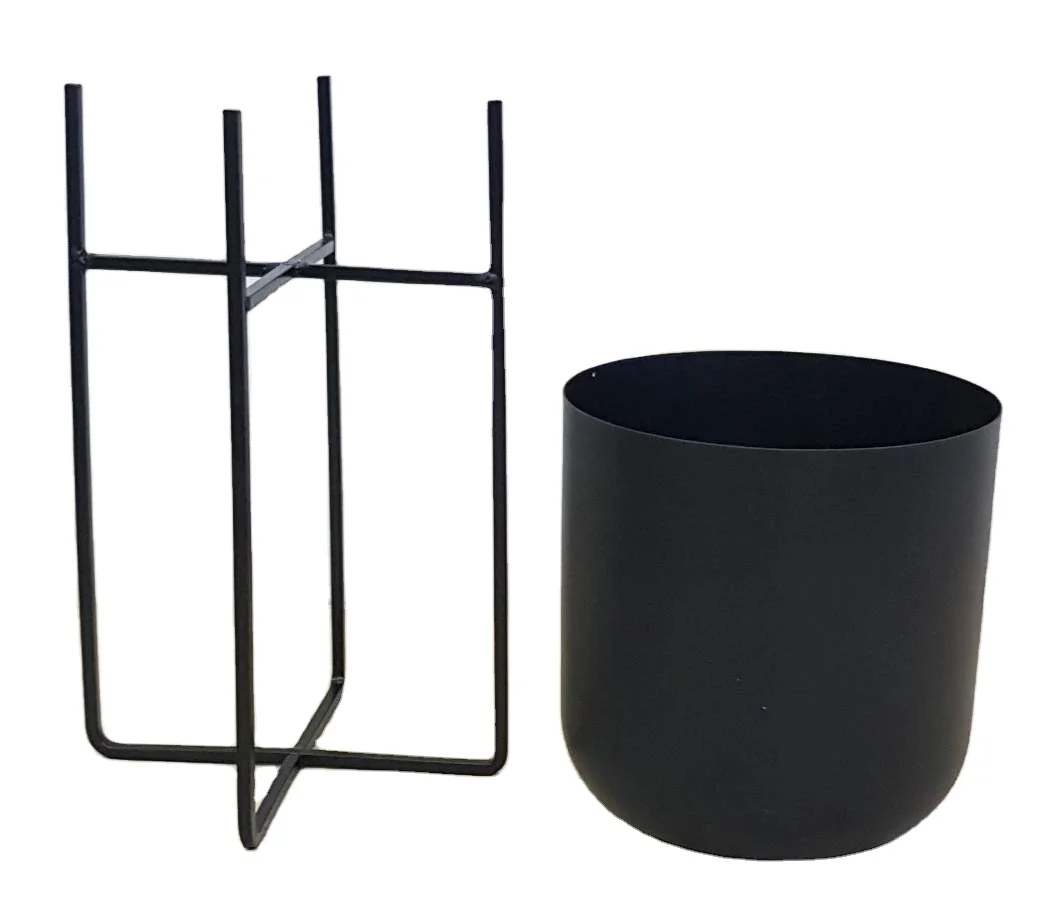
Hot Selling Metal Galvanized Iron Planters Flower Buckets With Stand For Garden and Home Decoration Troughs Pots In Black Color 