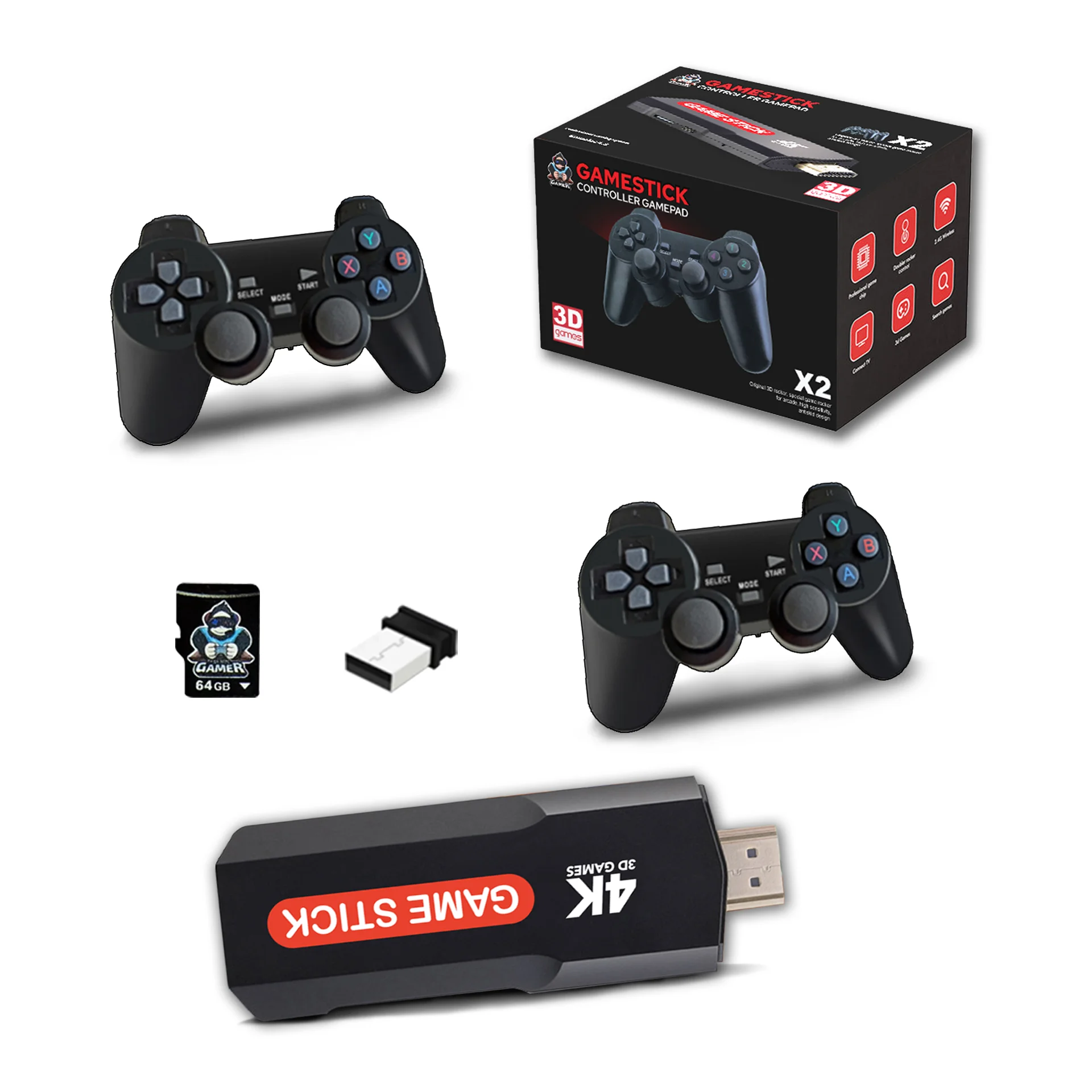 X2 Plus wholesale Q8 40000+ Classic Retro Games 64G 128G Game stick wireless controller emulator console for Super Gaming Stick