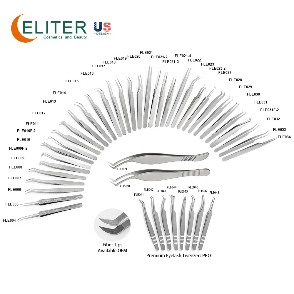ELITER Hot Sell In Stock Full Range Titanium Eyelash Tweezer Steel Eyelash Tweezer Eyelash Tweezer Extensible