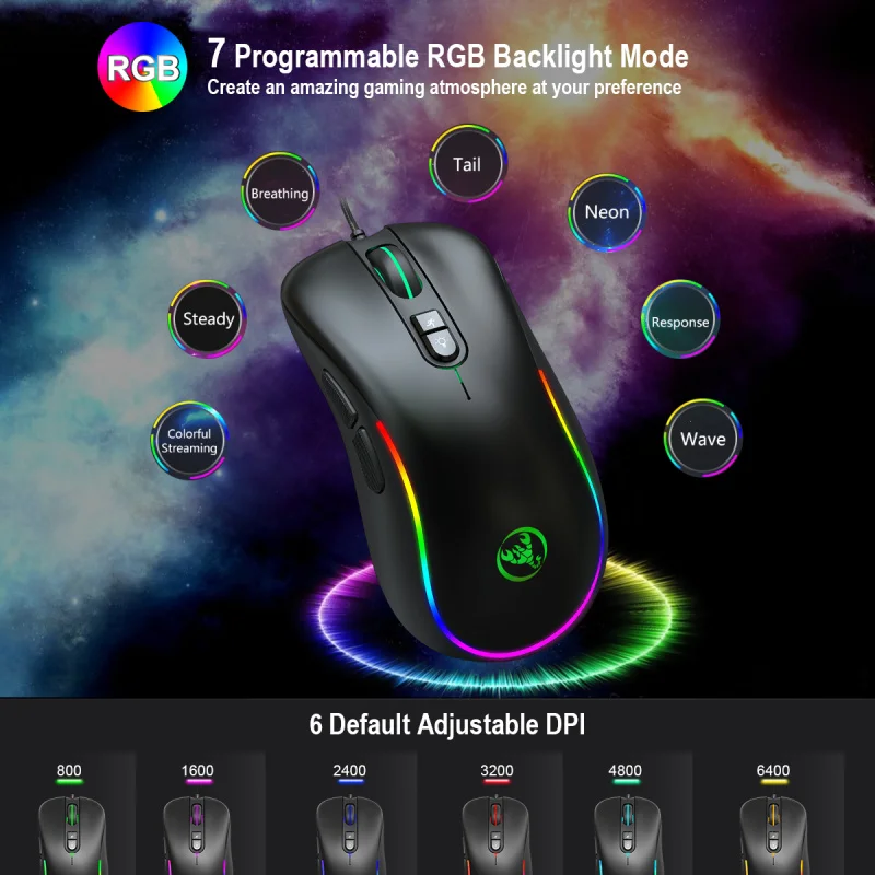 Linkinmi USB wired gaming mouse supports macro programming RGB luminous 6400DPI LK300M desktop Computer Gaming Mouse
