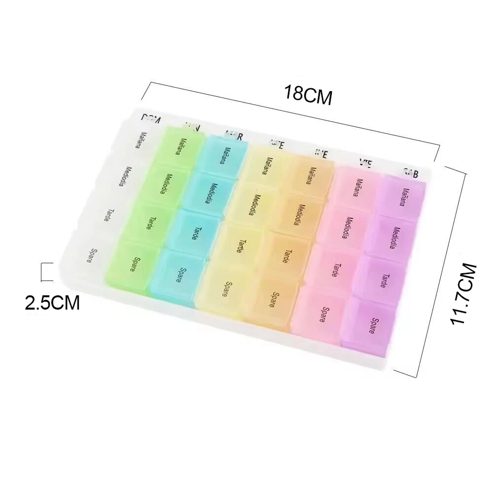 Hot Sale Custom Logo Pill Box Portable 28 Grid Weekly Plastic Pill Storage Box