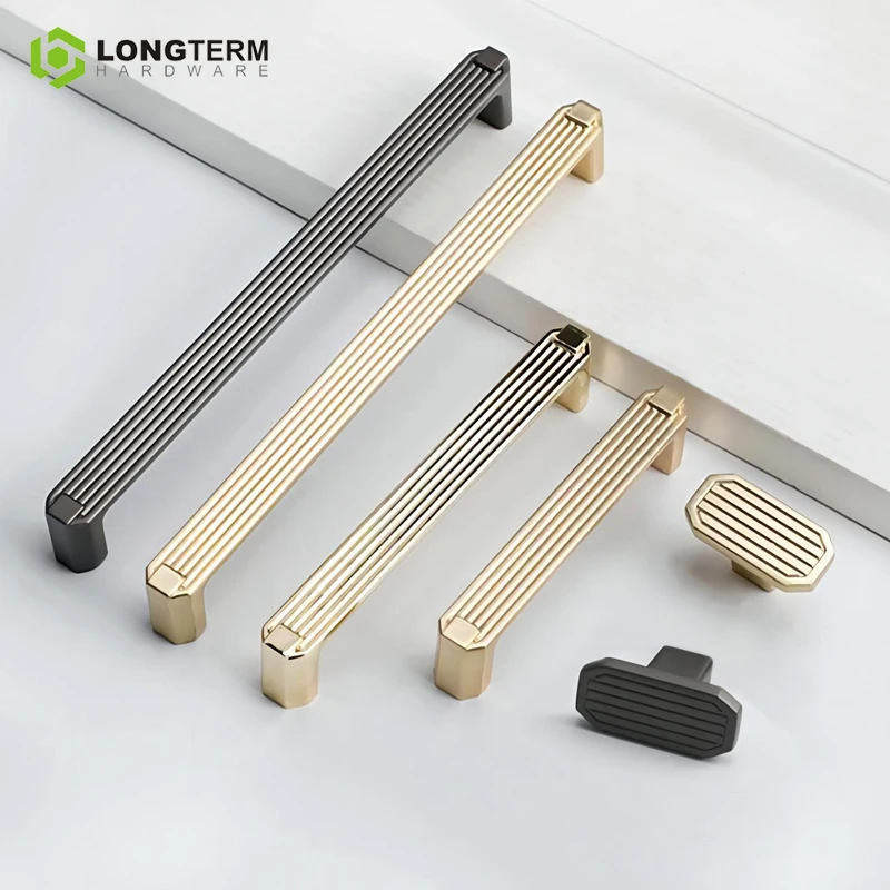 Furniture Hardware Kitchen Cabinet Door Drawers Metal Handles and Knobs Brass Knurled Textured Cabinet Pull Handles
