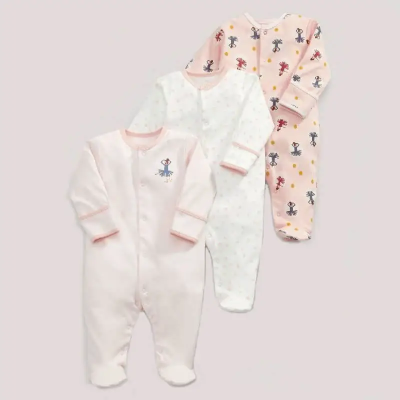 pack of 3 baby romper long sleeve cotton baby kids clothes pajamas toddler sleepsuit