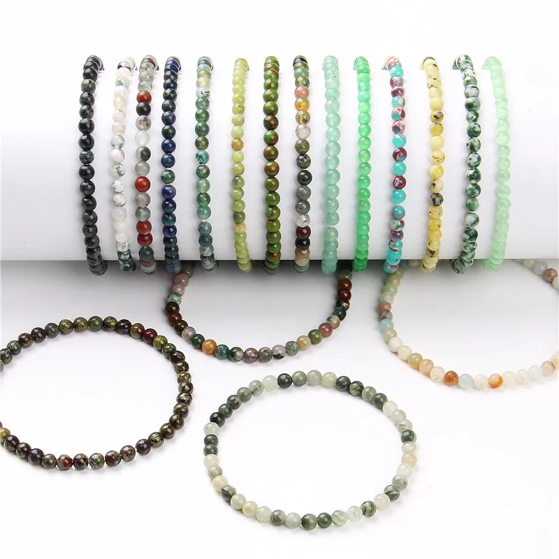 B001-134 Halo 4mm Gemstone Beaded Stretch Bracelet for Women Healing Stone Bracelets Round Beads Semi-Precious Stretch Bracelet