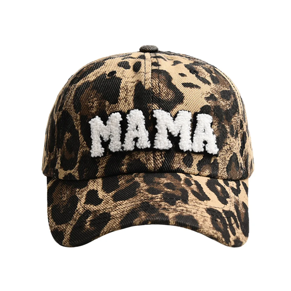 New Camo Leopard Chenille Letter Patch Sports Hats Trucker Embroidered Mama Bear Washed Ponytail Baseball Hat For Women