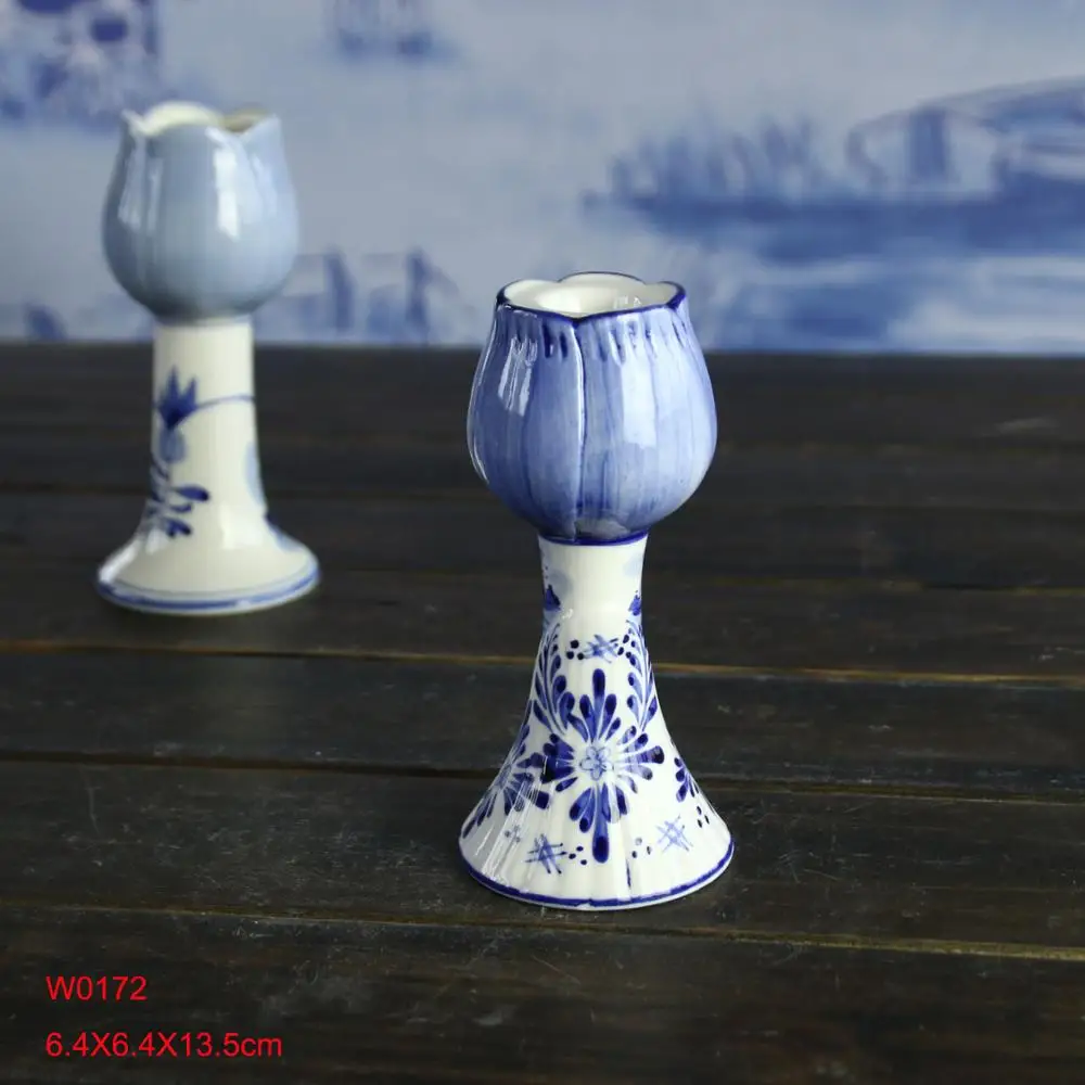Delft Deco Blue & White Hand Painted Tulip Shaped Candle Holder