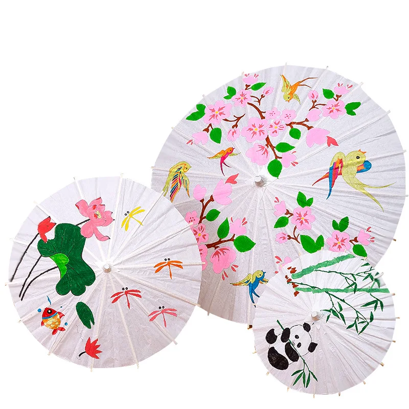 Custom China umbrella Wholesale DIY Handmade Drawing Blank Wooden Handle Oil Paper Umbrella