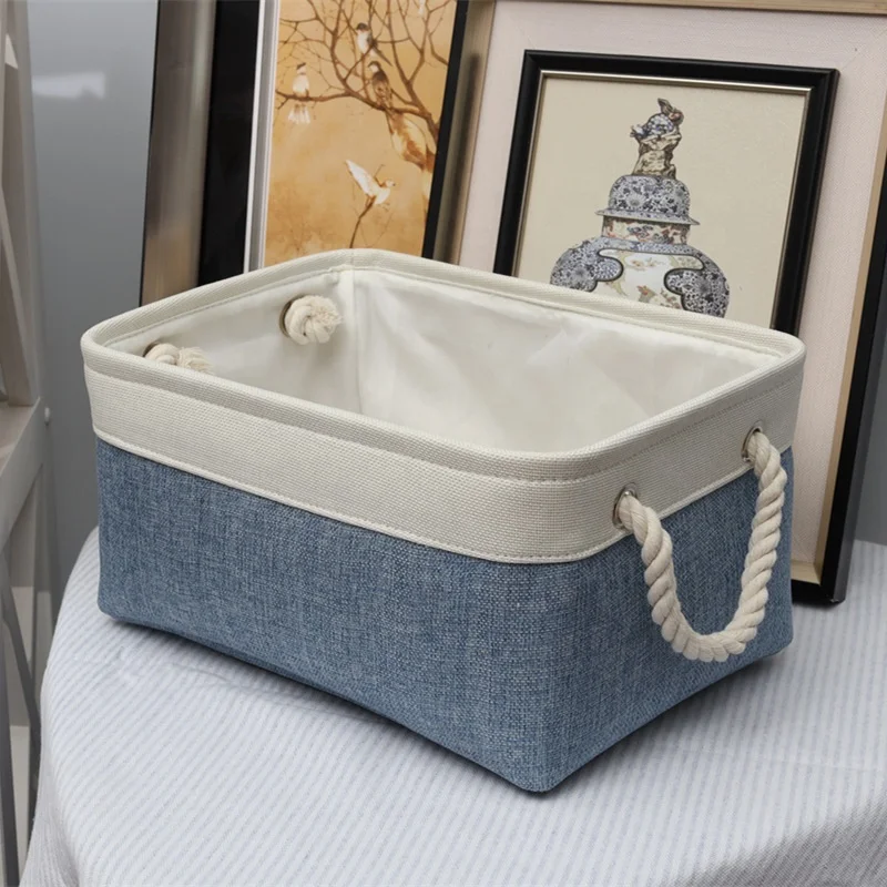 Homeplus 2024 New style Linen storage cube Foldable Box Cubby Bins with macrame cord handle for Square Cubes Organizing