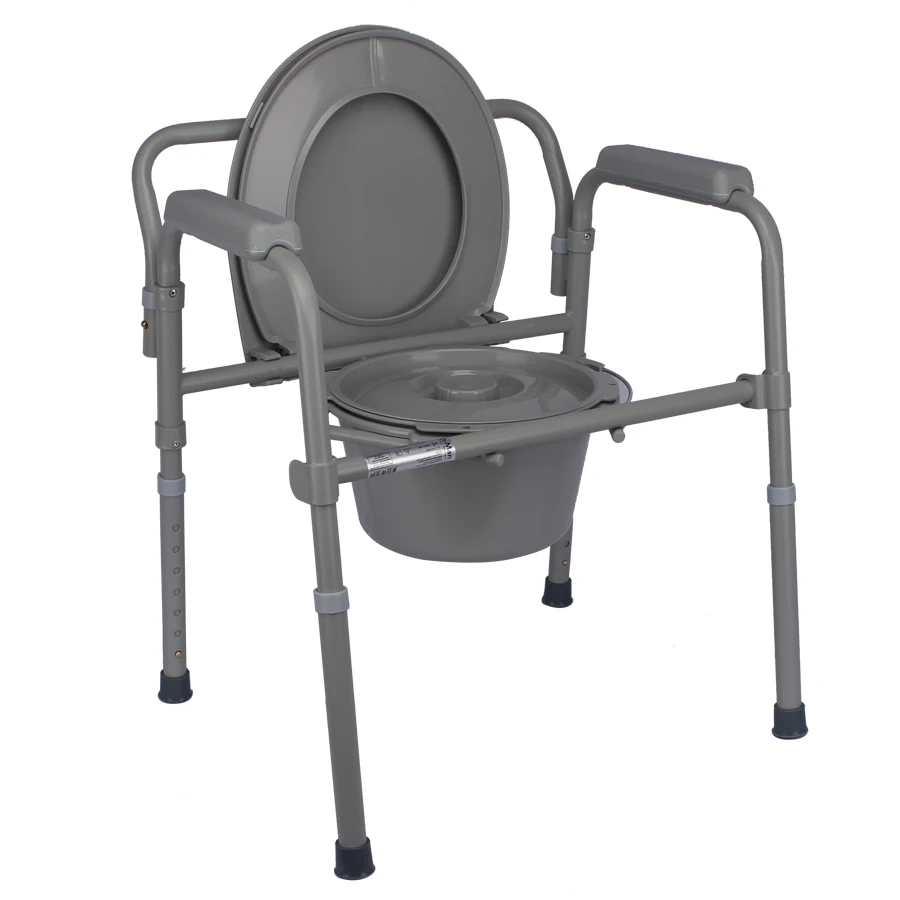 300lbs Medical Homecare Steel 4 in 1 Folding Bedside Commode Chair Portable Toilet Alternative with Bucket