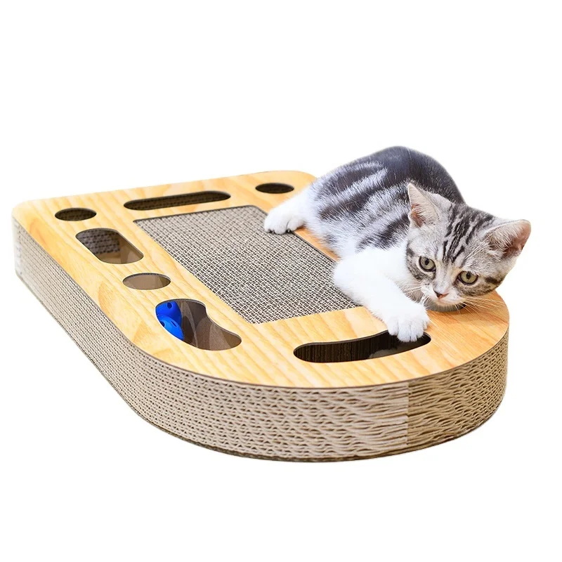 oem pet scratching toy bc flute corrugated cardboard paper cat scratchers with catnip and playing ball