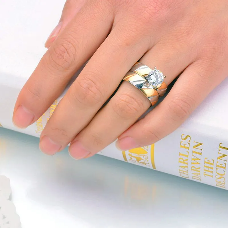 Модные Недорогие парные кольца из золота 2021 пробы итальянские обручальные с бриллиантами Мужские Простые Кольца нержавеющей стали цирконием