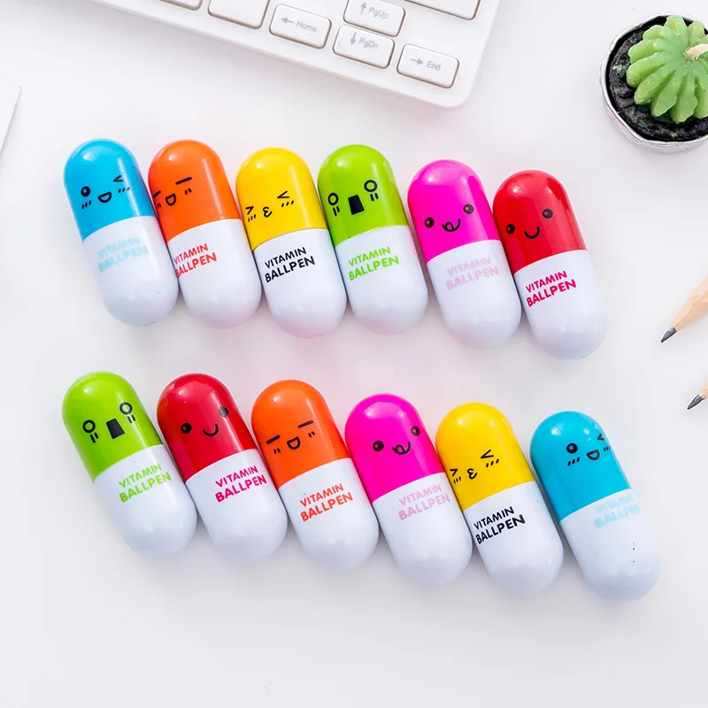 Cheap Price Vitamin Pill Ballpoint Pen Cute Cartoon Retractable Ball Pen Smiling Face Ball Pen For Kids (Random Color)