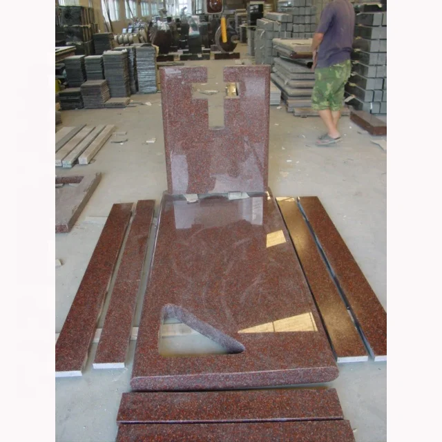 india red granite Italy headstone with bench