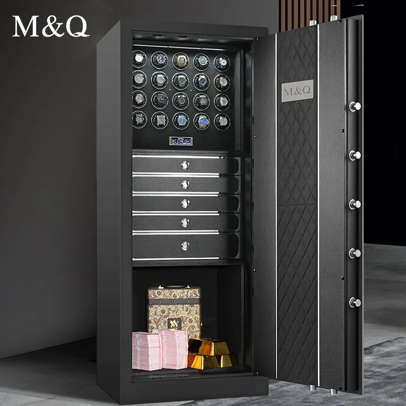 Custom Home use steel fingerprint lock safe watch winder luxury jewelry drawer money security safe box 20 slots