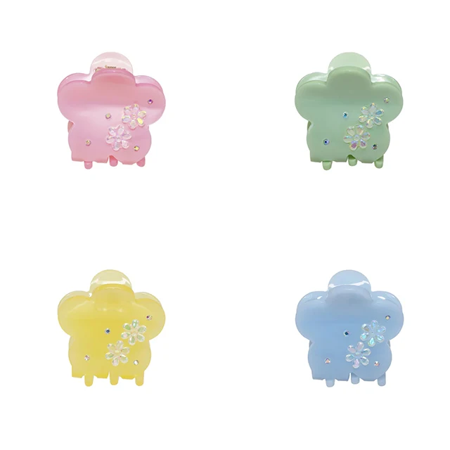 CHENGHE Wholesale Custom Acrylic Acetate Flower Hair Claw Clips for Women Korean Cute mini Crystal Baby Accessories