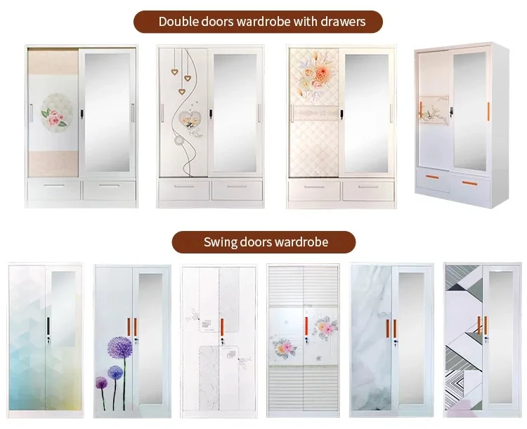 2 door sliding door iron wardrobe metal wardrobe filing cabinet steel cupboard with mirror