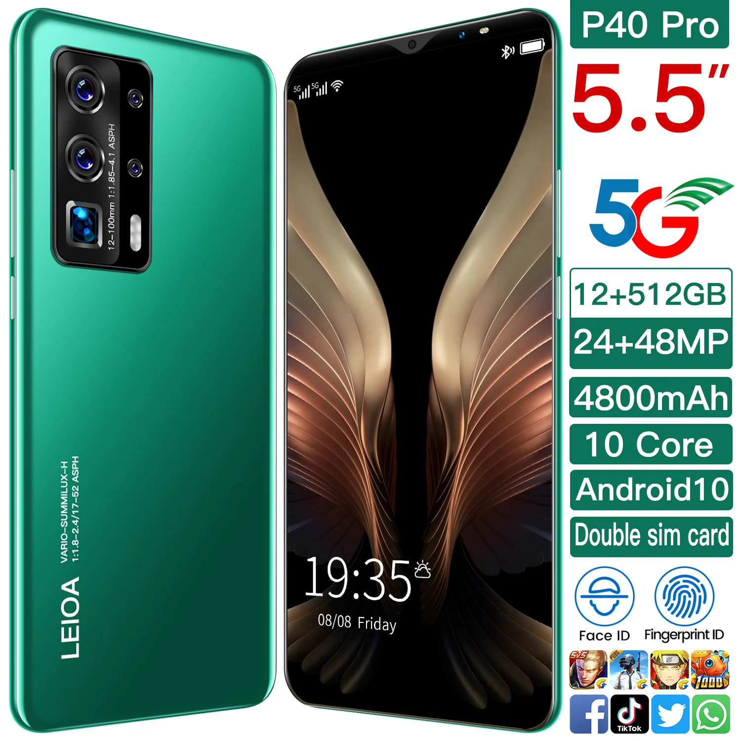 Оптовая продажа с фабрики 5 дюймов 12 Гб + 512 сотовый телевон P40 pro большой емкости для приставки Android Smart чехол мобильного