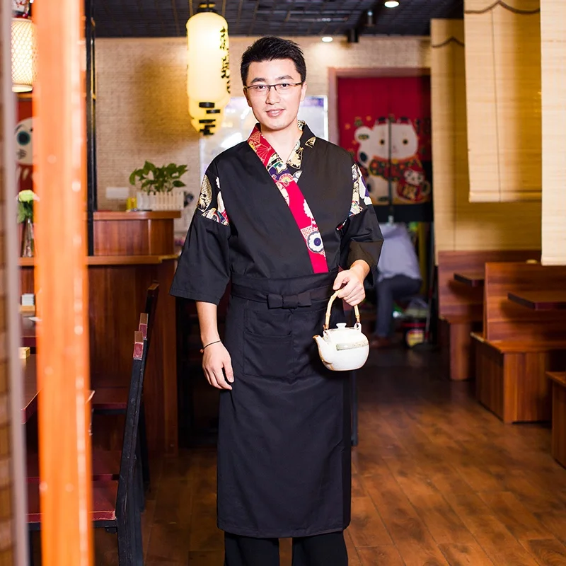 Sushi Chef Uniform 3/4 Long Sleeve Hotel Japanese Restaurant Kitchen Chef Coat