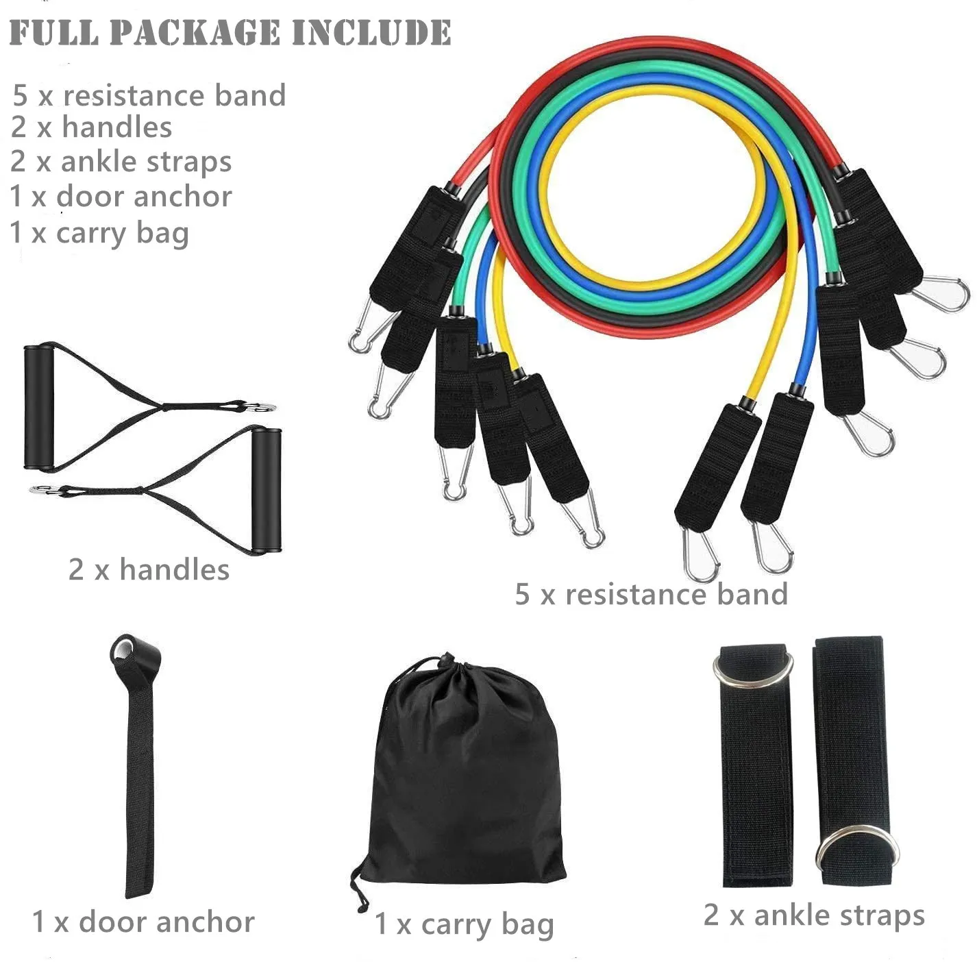 100 lbs custom logo Rubber Exercise bands resistance with handles 11 pcs elastic gym pull up bands with carry bag