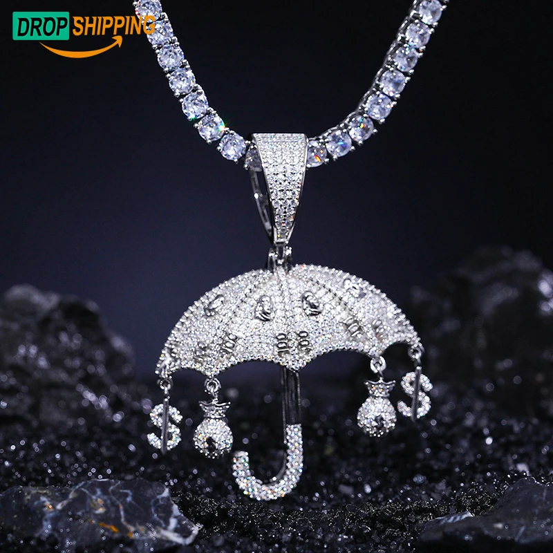 Прямая поставка аксессуары для ювелирных изделий в стиле хип-хоп подвеска из стерлингового серебра 925 пробы с муассанитом покрытой большим количеством долларов монетницей и зонтиком