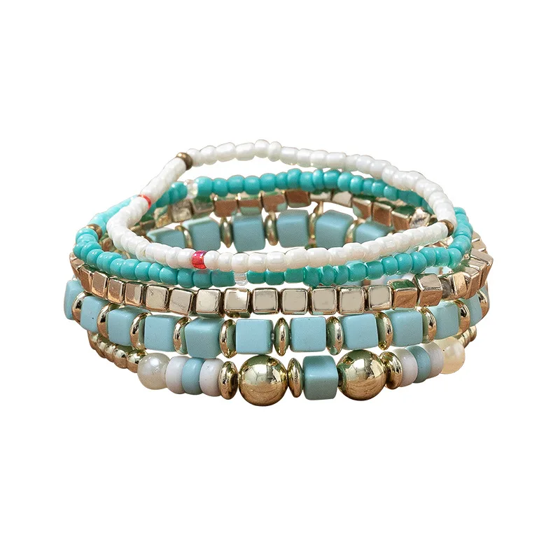 Cheap Wholesale Bohemia Style Seed Beads Bracelet Set 5pcs/set Handmade Boho Beaded Stretch Bracelet for Female