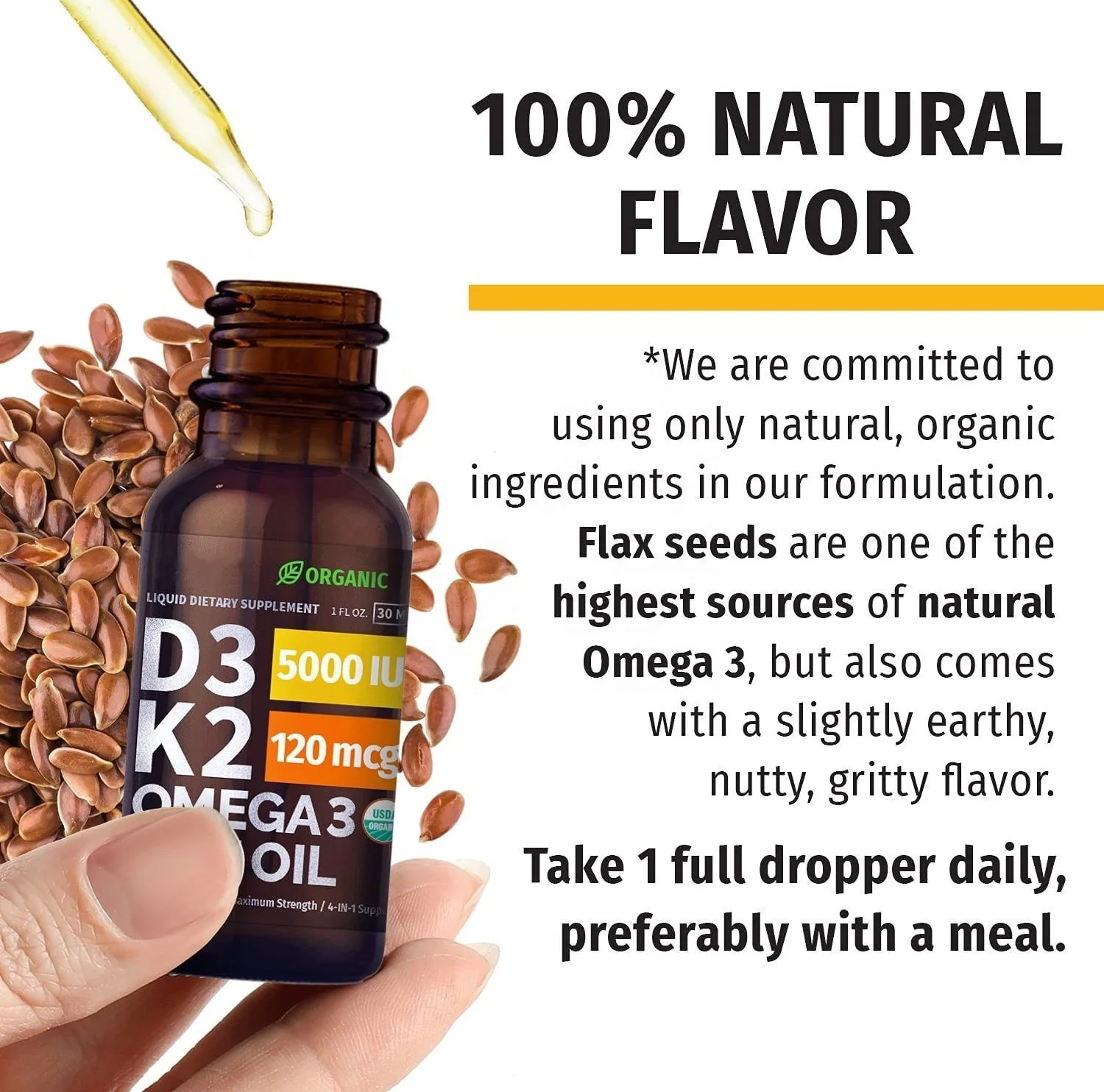 Organic Vitamin D3 K2 Drops with MCT Oil Omega 3 for Immune Support  5000IU