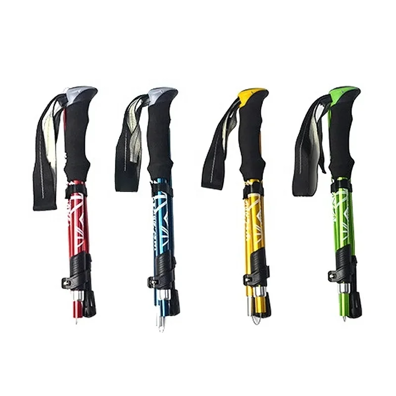 Trekking pole Aluminum alloy folding ultra light ultra short telescopic outdoor walking stick 5