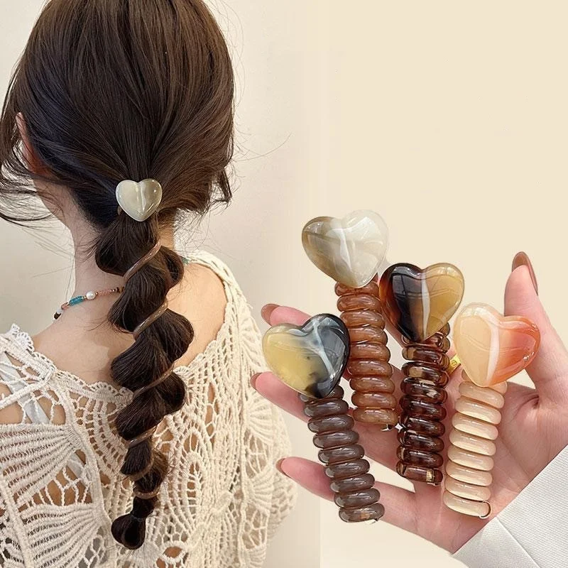 Braided Phone Cord Telephone Wire Hair Band No Damage Elastic Ponytail Holder Fixed Hair Rope Heart Rubber Band Spiral Hair Ties