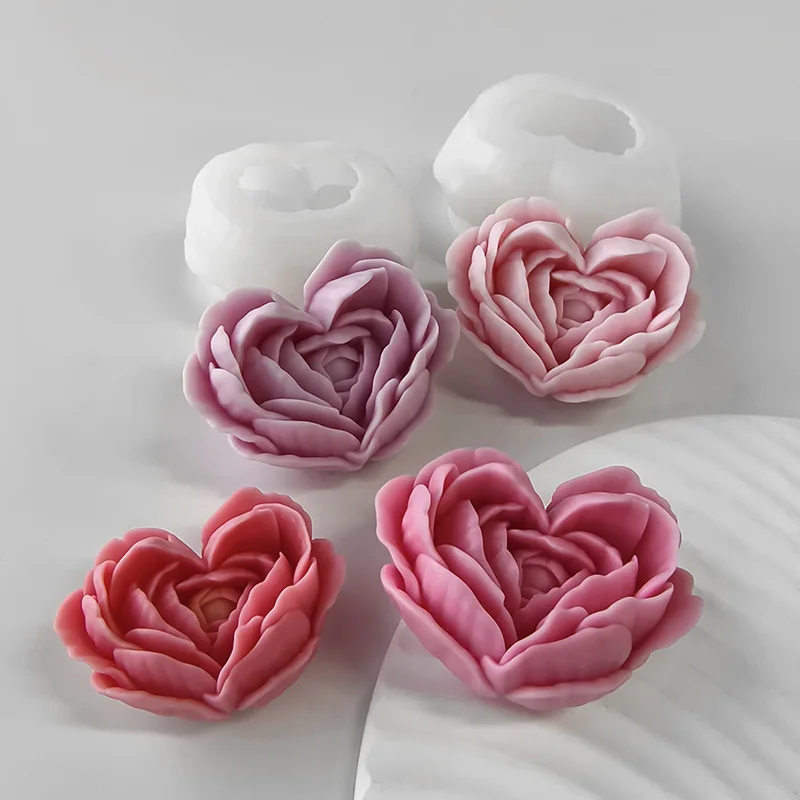Candle Moulds 3D Love Flower Silicon Molds For Candles Heart Rose Relief Soap Gypsum Resin Making Kit Molde De Vela Candle Molds