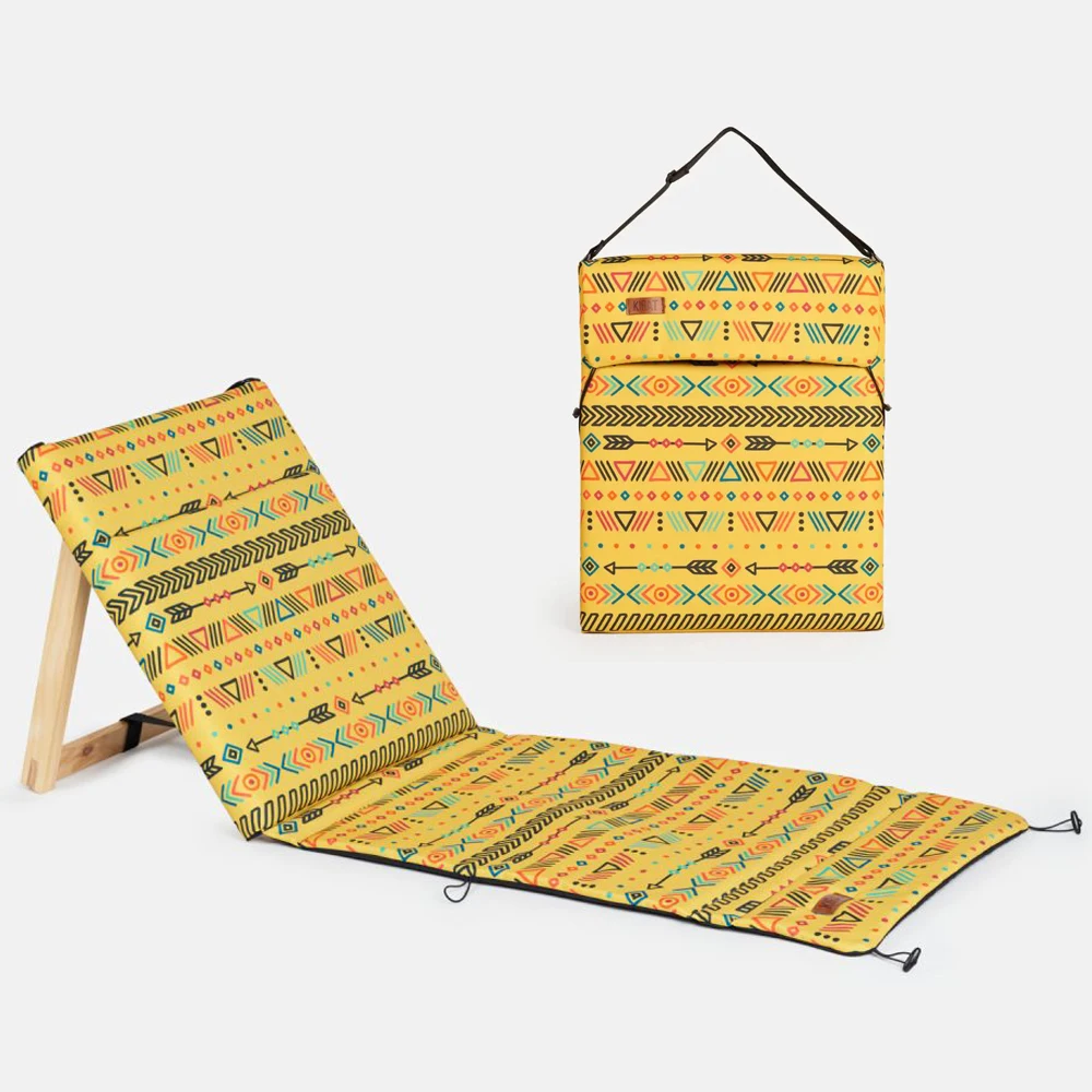 Custom New Design Adjustable Backrest Low Reclining Sun Lounge Wooden Frame Sand Less Waterproof Folding Picnic Beach Mat Chairs