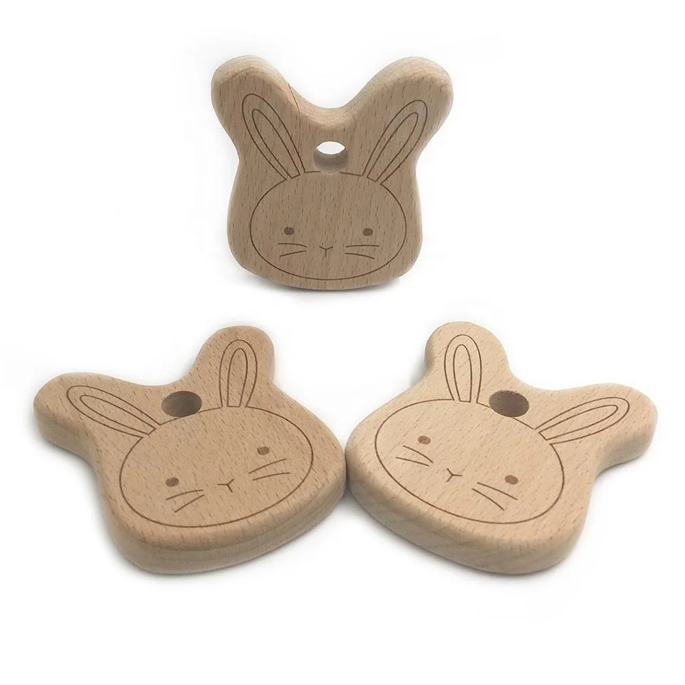 DIY Hand Cut Wooden Teether Toys Natural Beech Wood Cute Bunny Eco-Friendly Baby Teether Product Crafts Decorative