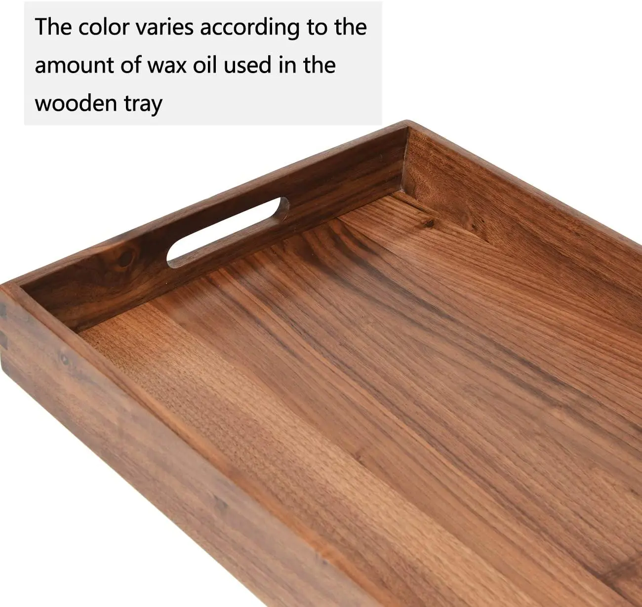 large rectangle walnut wooden serving tray with handle