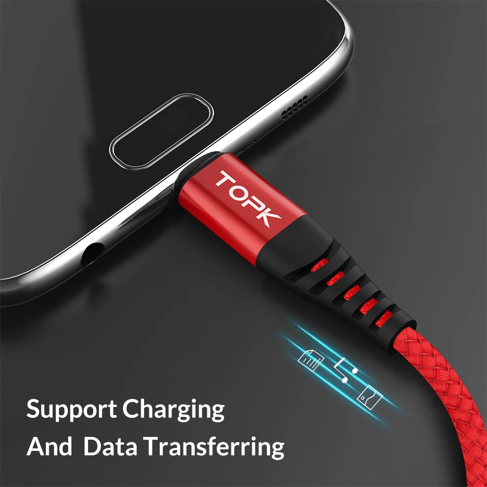  TOPK AN42 1 м 3A Быстрая зарядка USB Micro Type C телефонный кабель для Samsung Xiaomi Huawei
