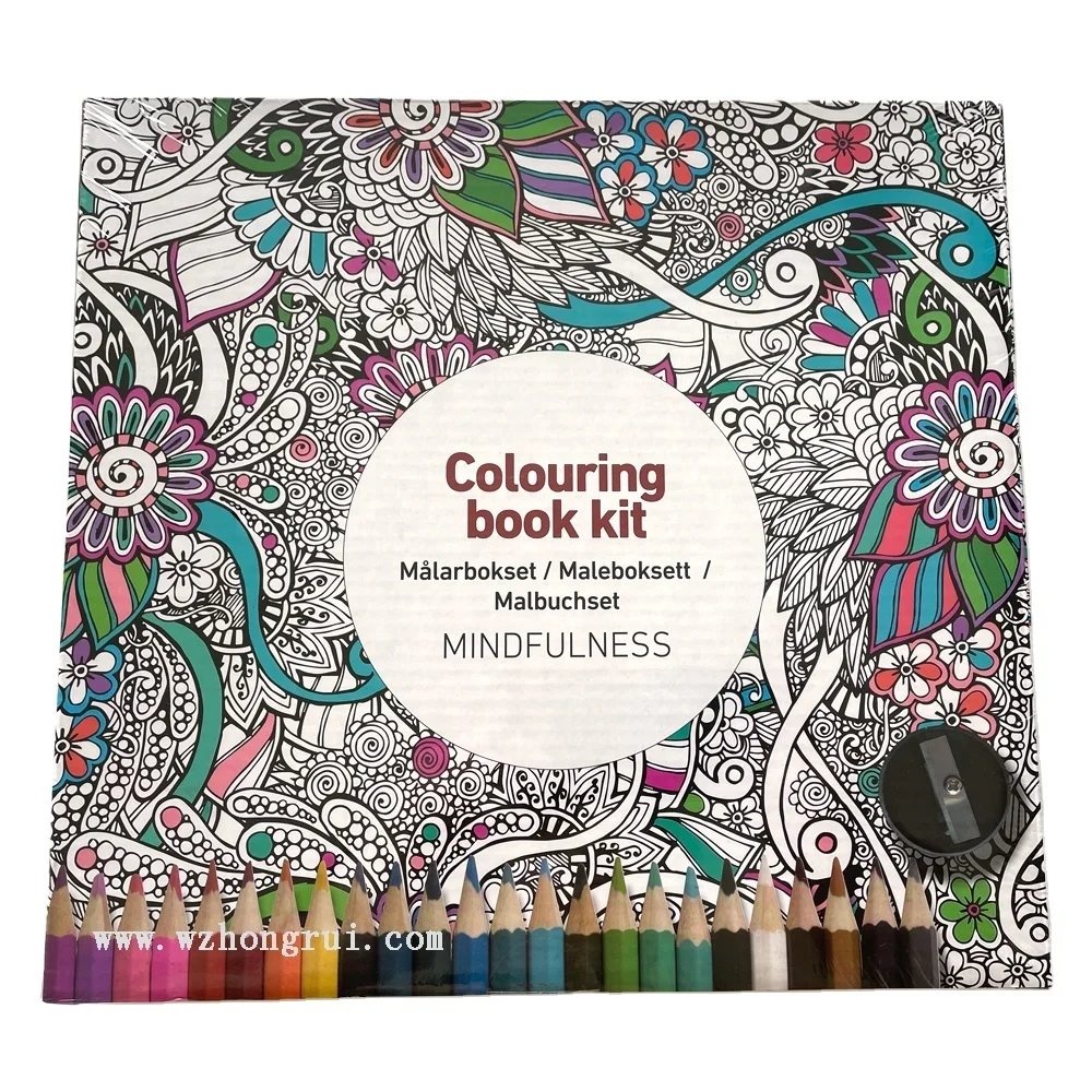 2021 hot sale adult coloring book set painting book with 24 color pencils softcover drawing book factory customized