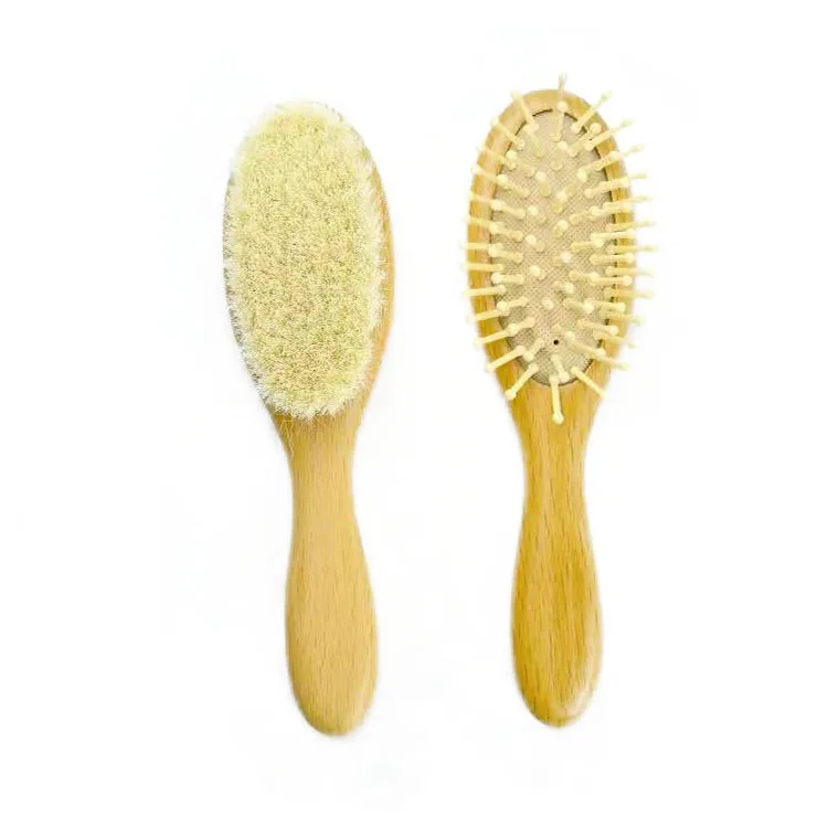 baby products 2021 trending online 2-Piece Soft Wool Wooden Baby Hair Brush and Comb Set Grooming