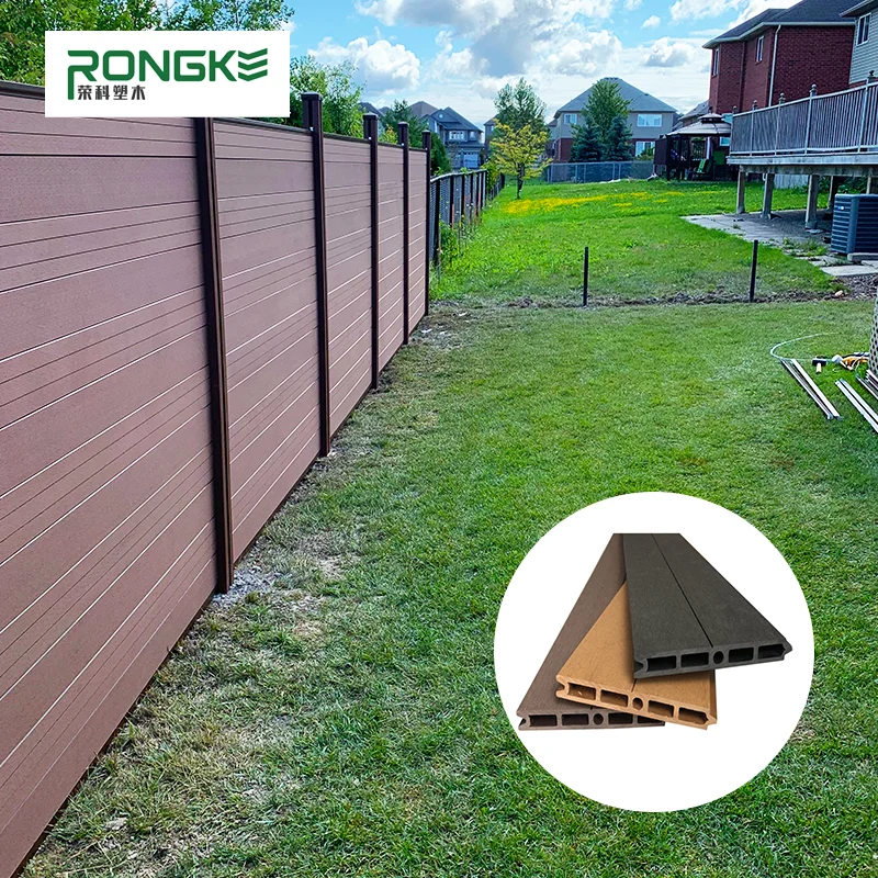 Rongke Chinese Manufacturer Fireproof Exterior Anti-slip WPC Composite Fence Panel Villa Backyard Gate
