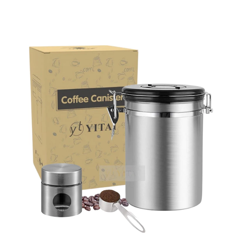 Modern Stainless Steel Coffee Bean Container Sugar Tea Coffee Jar With Coffee Spoon