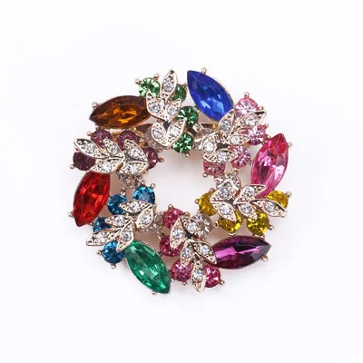 High Quality  Fancy Bouquet Brooch Pin Beautiful Crystal  Floral Garland Assorted Colors Flower Brooches