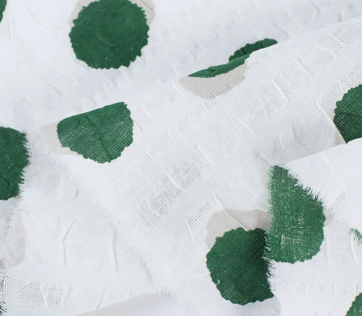 100 cotton voile  gauze  crinkle  printed  fabric  jddah cotton polka-dots print seersucker fabric for clothing