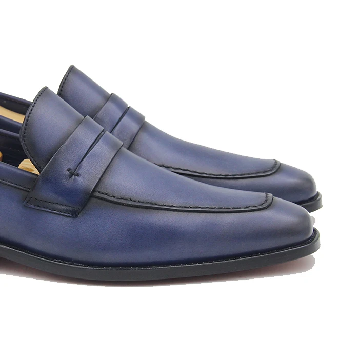 wholesale price Classy Hand-painted navy cowhide leather menwedding dress loafer  shoes for singapore
