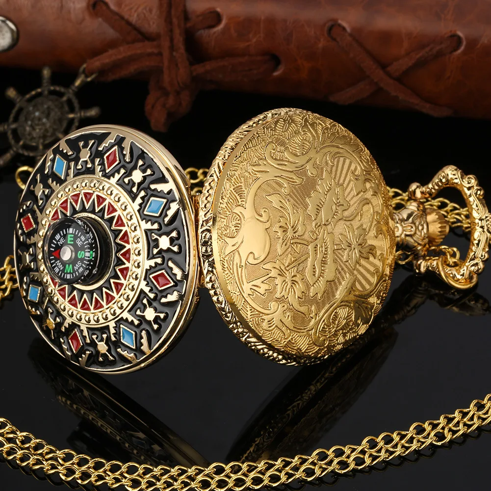 Indian Tribe Style Quartz Pocket Watch Necklace Chain Pendant Antique Pocket Watches With Compass New Year Gift Collection gift
