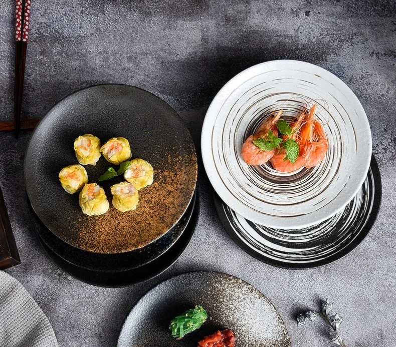 Japanese Retro Custom Dinner Porcelain Dinnerware Brown Ceramic Dessert Plate Pottery Dish Plate Sets For Wedding Party