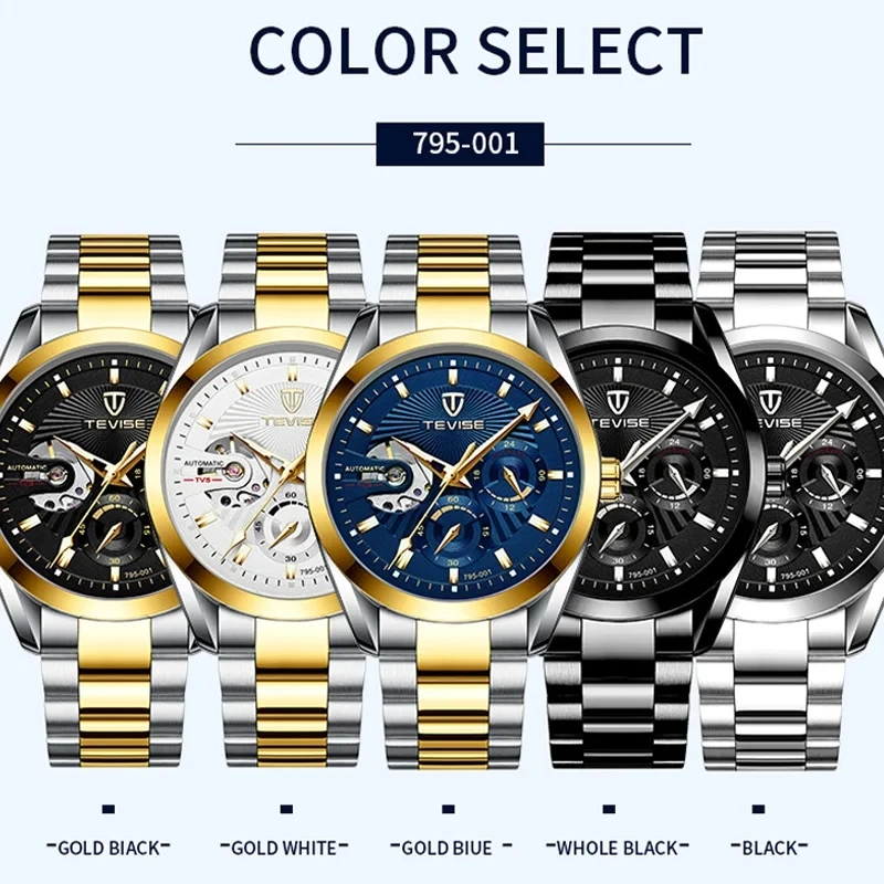 TEVISE Mens Watches Drop Shipping Top Brand Men Mechanical Watch Fashion Luxury Stainless Steel Male Clock Relogio Masculino
