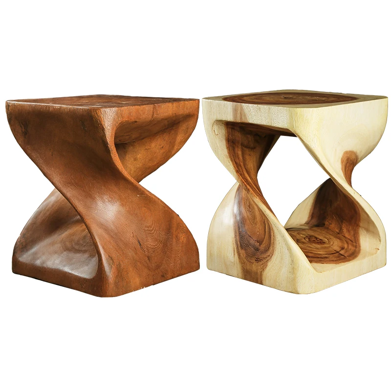 Solid Wood Thai Style Hand Polish Waxy Oil Coating Small Stoo