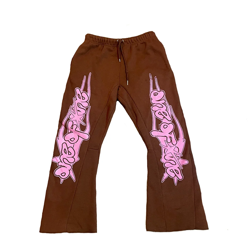 Track Baggy Flair Sweatpants Men Custom Heavyweight Cotton Blank Fleece 3d Puff Print Mens Flare Sweat Pants